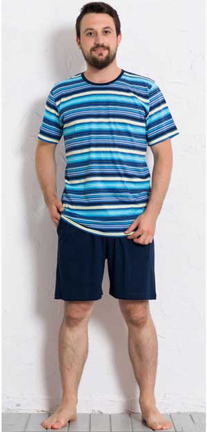пижама мужская полосатая футболка (полоски синие, белые и голубые) 402
