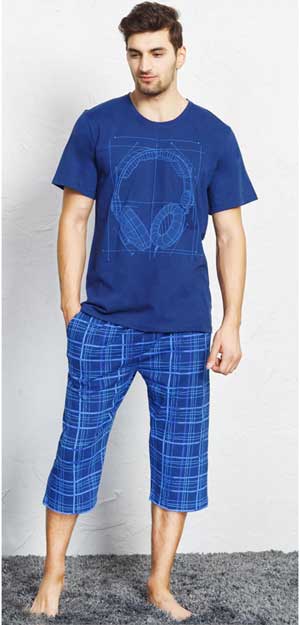 пижама мужская синяя футболка с принтом 409