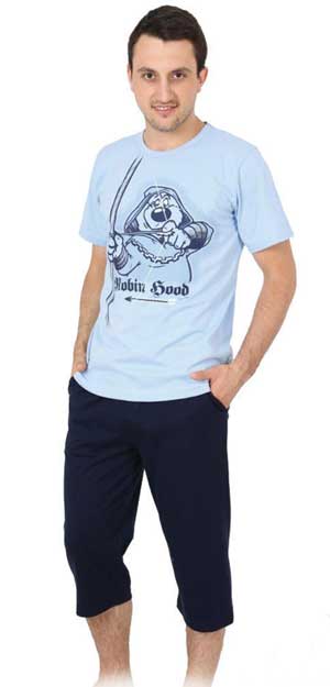 пижама мужская голуьая футболка с принтом Robin Good 411