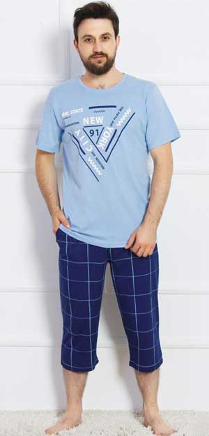 мужские пижамы купить голубая футболка с принтом New York 416